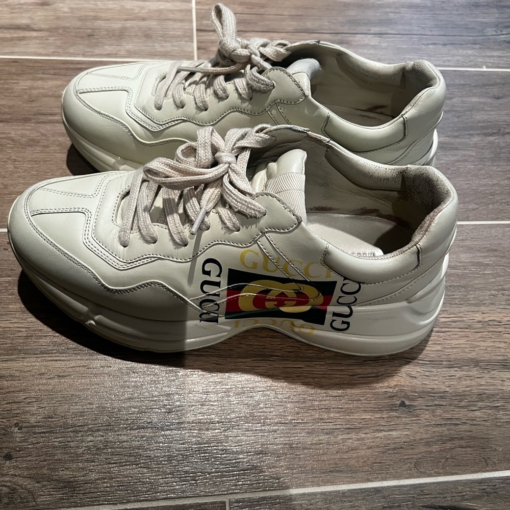 Gucci Cream/Tan Rhyton Leather Athletic Sneakers